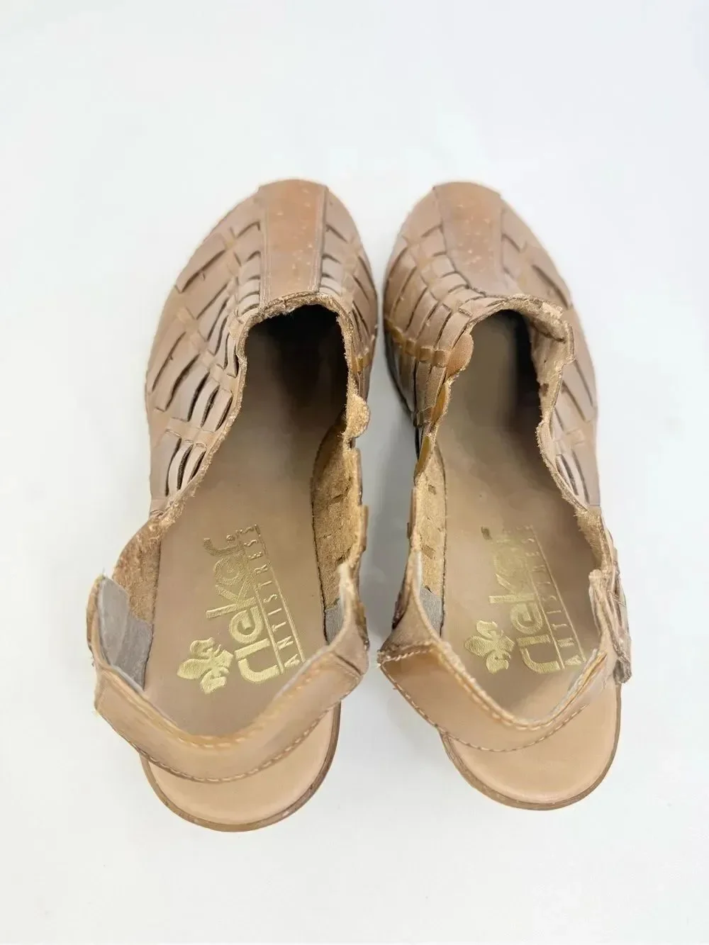 Rocker SINA Brown Woven Leather Closed Toe Heeled Anti stress Slingback Shoes